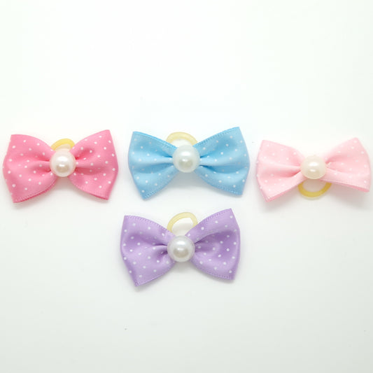 Soft Spotty Bow with Pearl on Elastic Band
