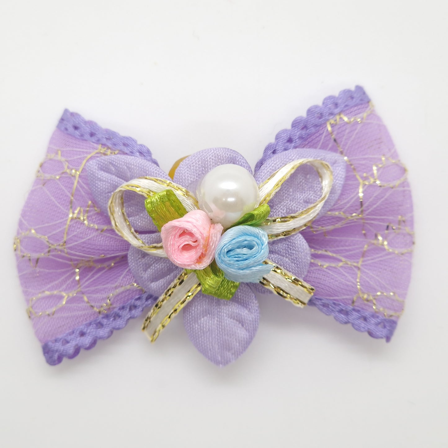 Soft Bow with Roses & Pearl on Elastic Band