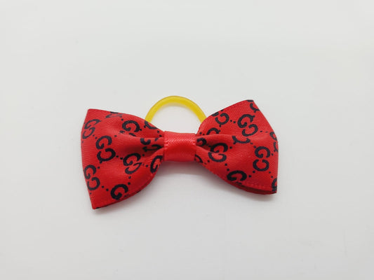 Red CC Designer Top Knot soft bow elastic band for dogs