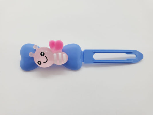 Pink Bumblebee on a light blue Top Knot Clip for dogs