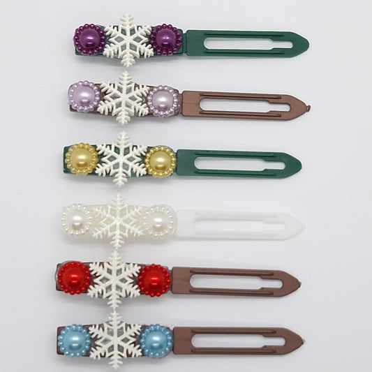 Winter Pearl & Snowflake Barrette 4.5cm Novelty clip