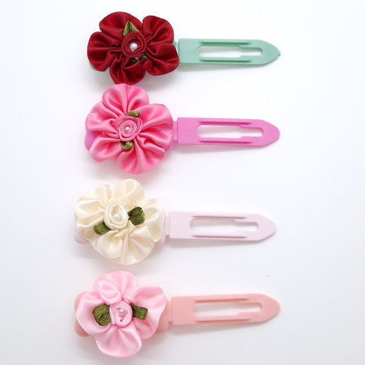 Soft Ribbon Roses With Pearl Center on 3.5cm Clip