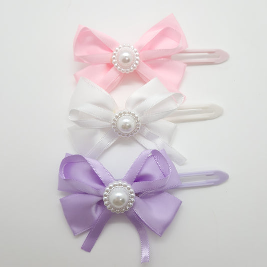 Soft Ribbon Bow With Pearl Center on 4.5cm Clip