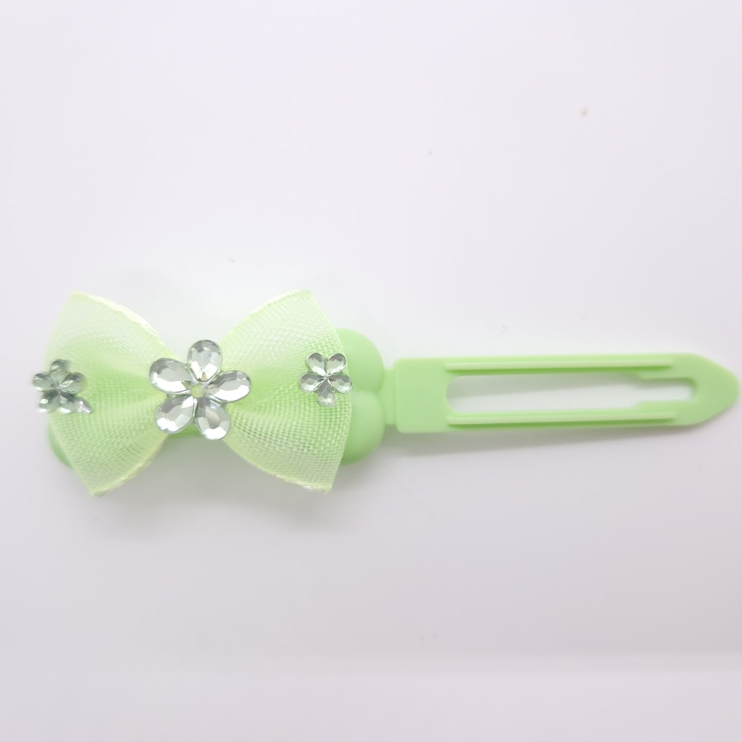 Soft Netted Bow with Flower Gems on 4.5cm & 3.5cm Clip