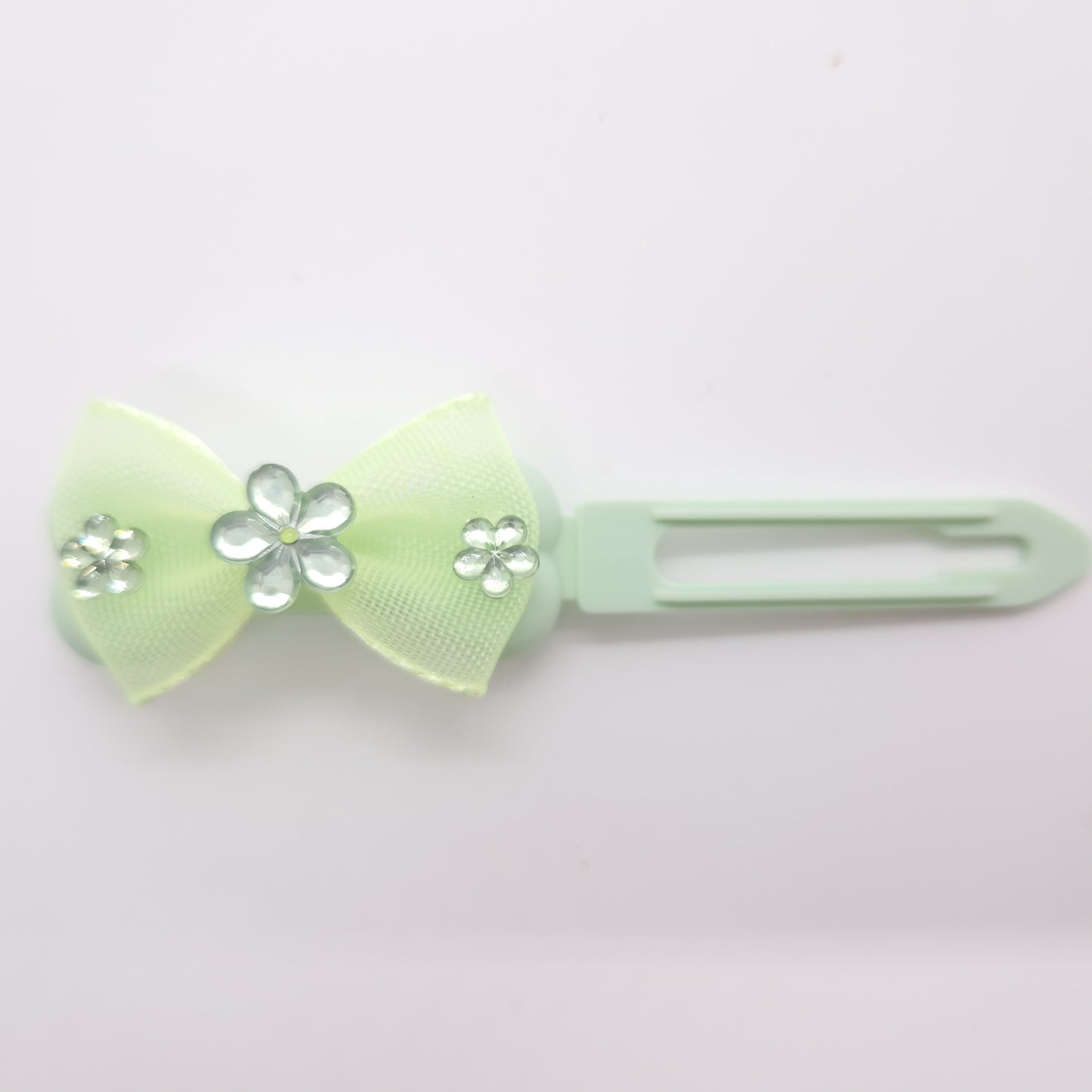 Soft Netted Bow with Flower Gems on 4.5cm & 3.5cm Clip