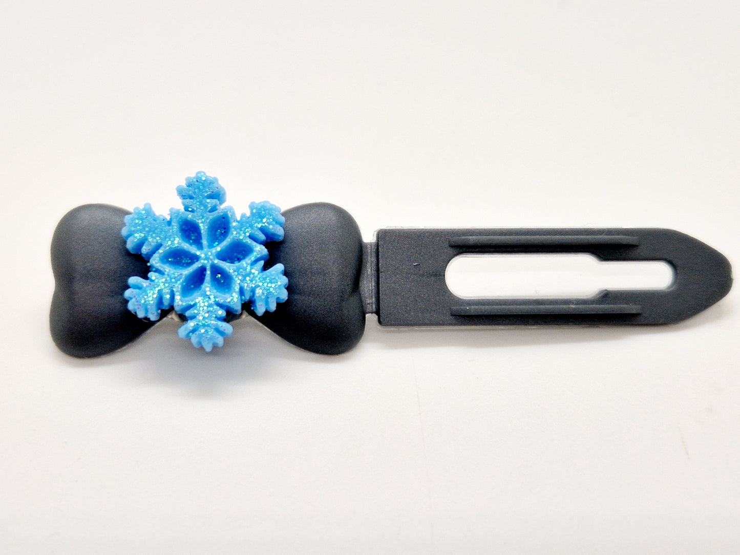 Blue glitter snowflake top knot clips