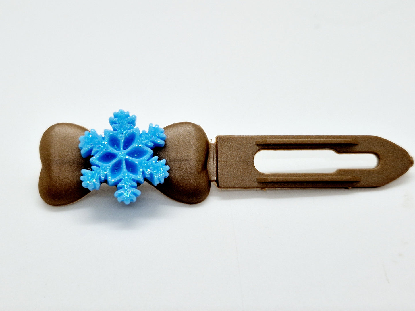 Blue glitter snowflake top knot clips