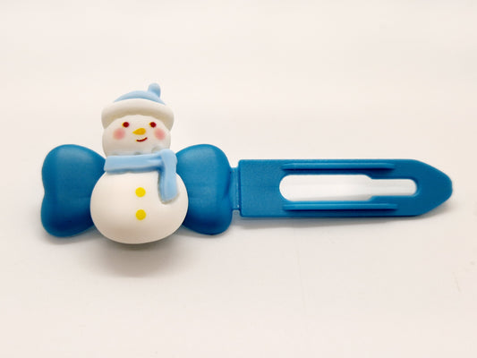 Blue Snowman top knot 3.5cm clips