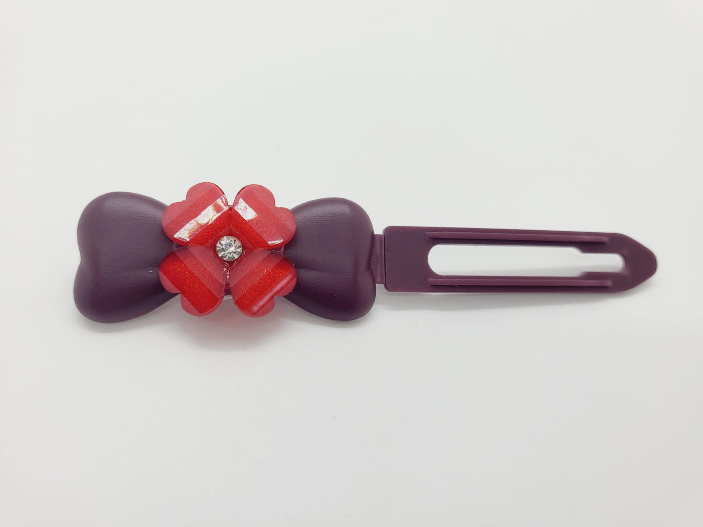 Red Glass Diamante Heart Flower Top Knot Clip