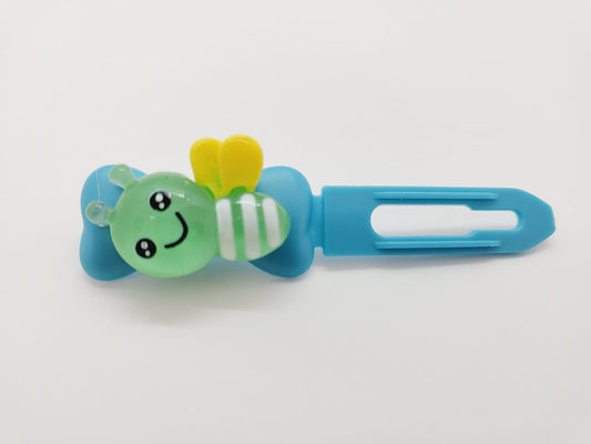Green Bumblebee on a aqua Top Knot Clip for dogs
