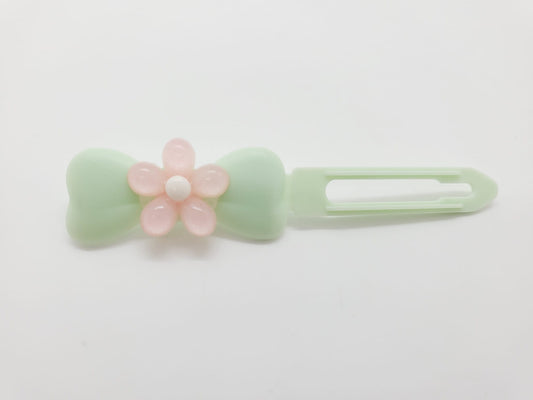 Pretty Pink Flower Mint Green Top Knot Clip for dogs