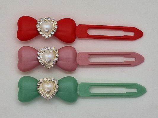 Diamante Pearl Heart Barrette 4.5cm Novelty clip.