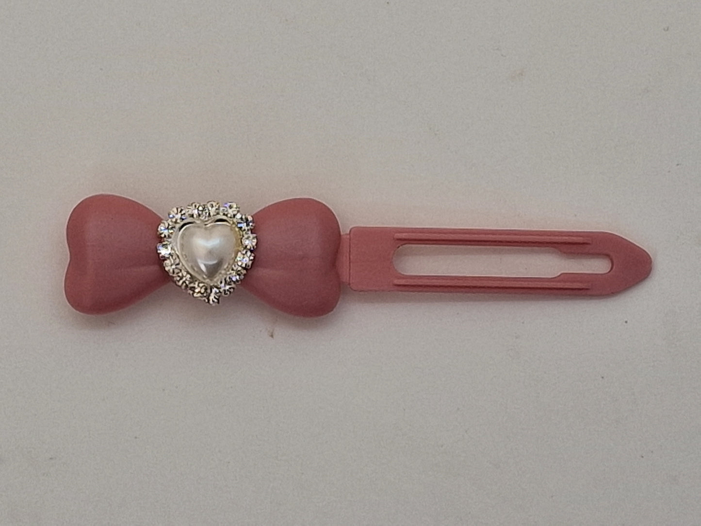 Diamante Pearl Heart Barrette 4.5cm Novelty clip.